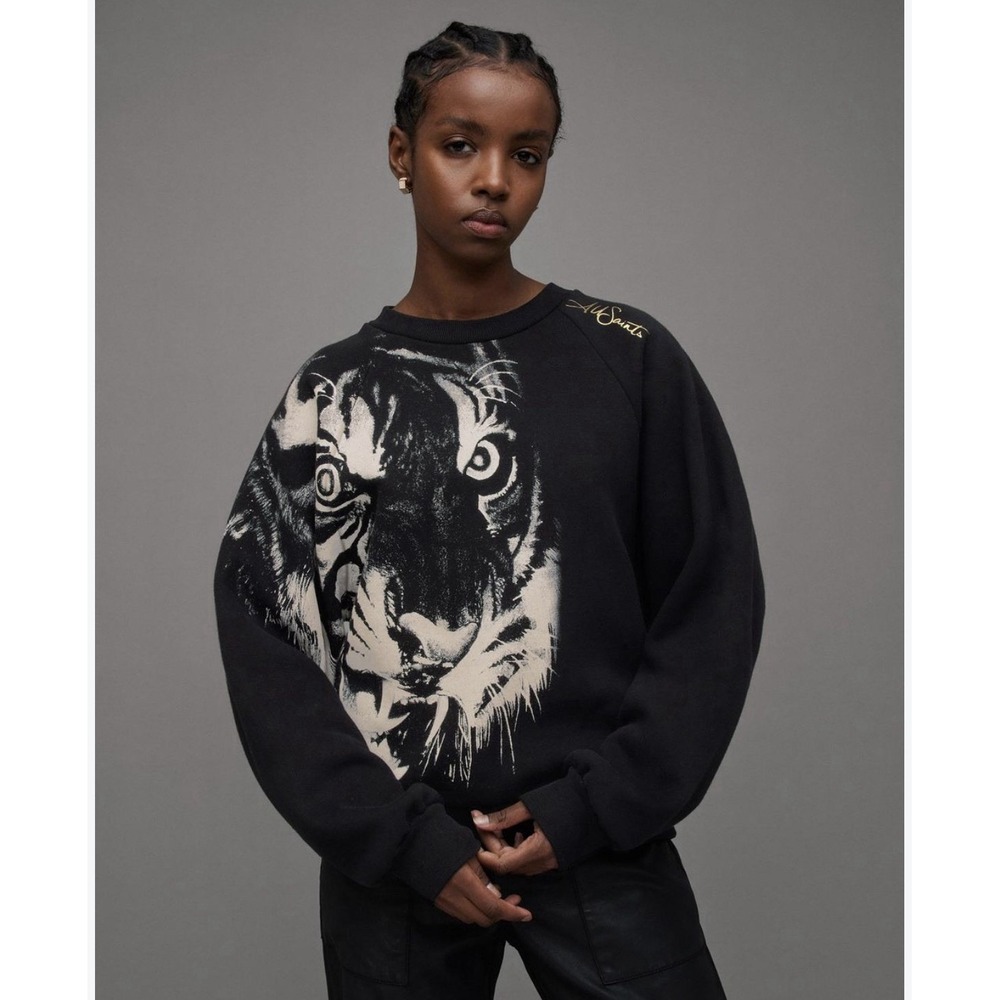 ALLSAINTS Turin Cygni Tiger SWEATSHIRT Pullover Black Womens Size Large
